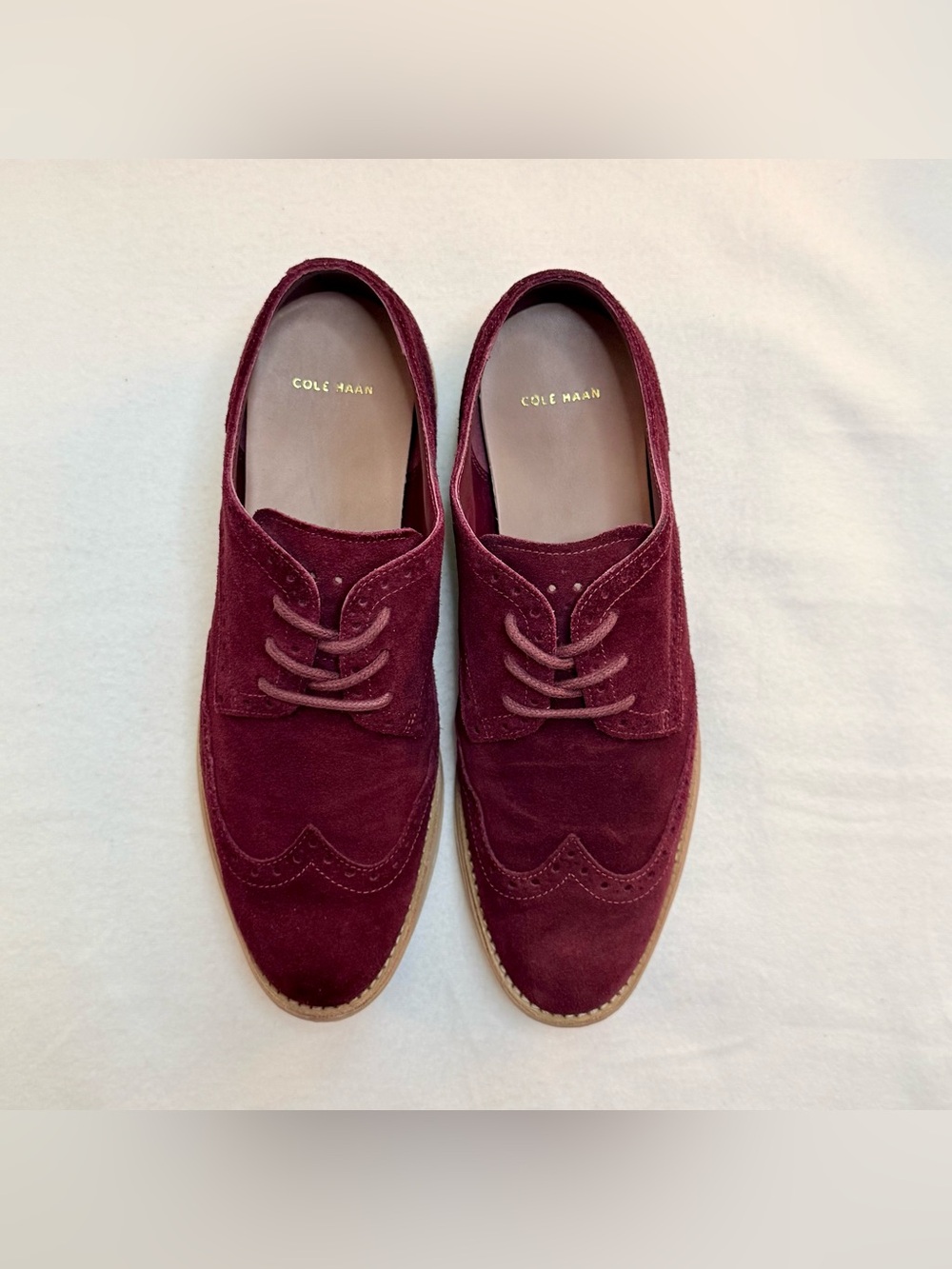 Cole Haan Women’s Lunargrand Burgundy Suede Wingtip Oxfords